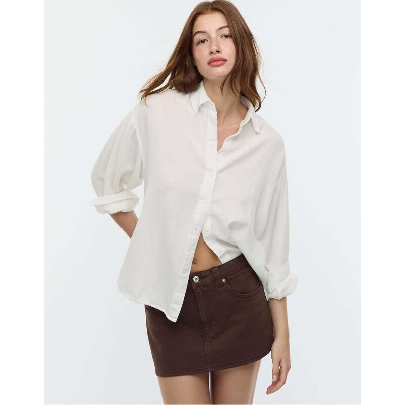 Stradivarius shirt with linen in white 106693110