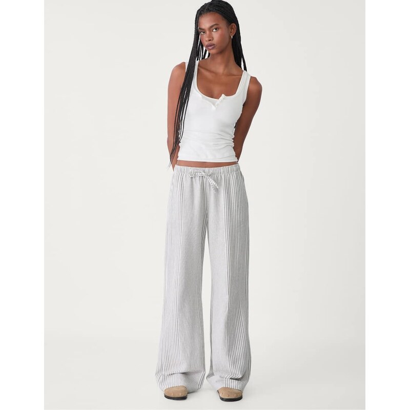 Stradivarius striped trousers in grey