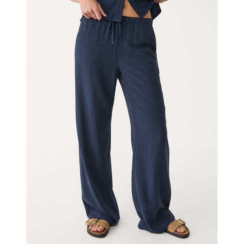 Stradivarius trousers in with linen dark blue-Navy