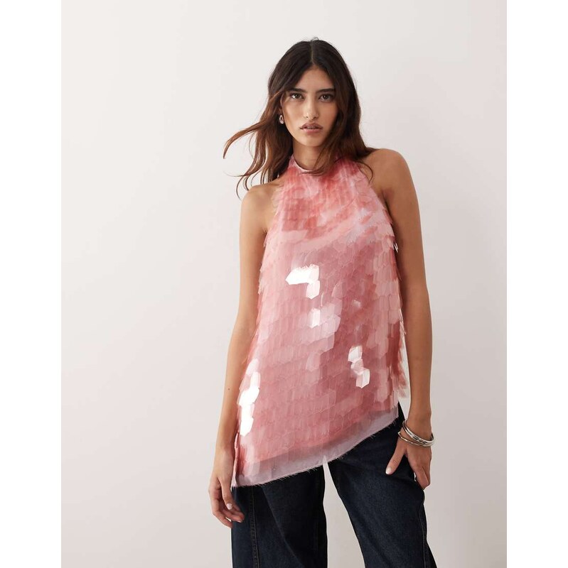 ARRANGE embellished shard sequin longline halter neck top co-ord