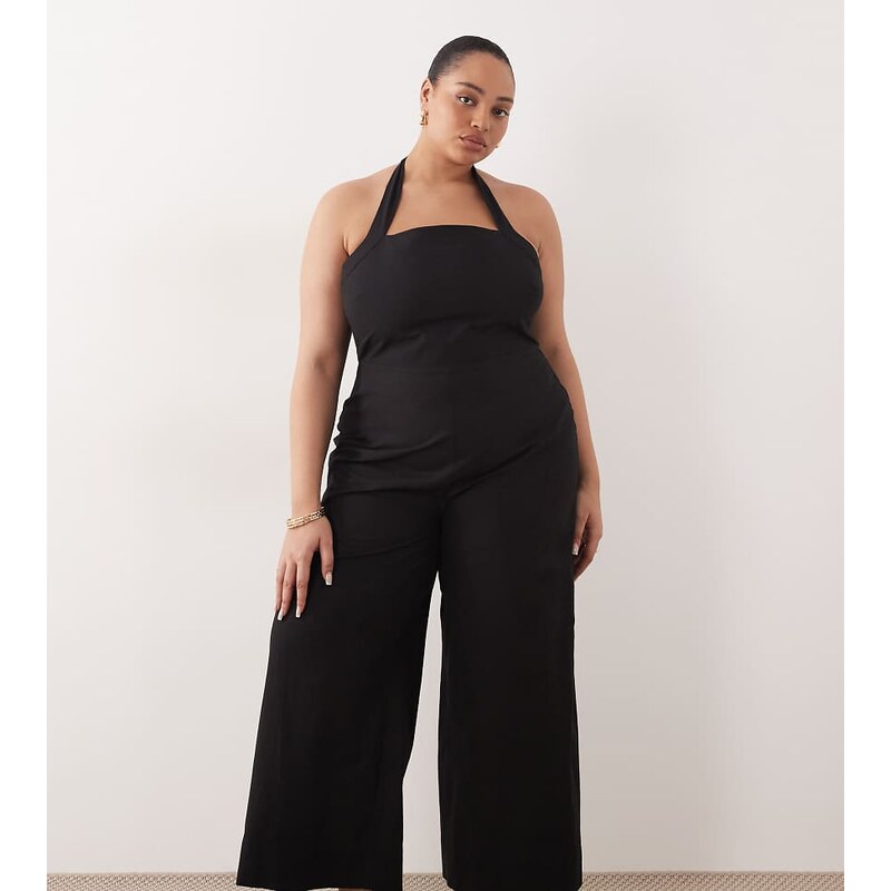 ASOS Curve ASOS DESIGN Curve halter neck jumpsuit in black 115517466