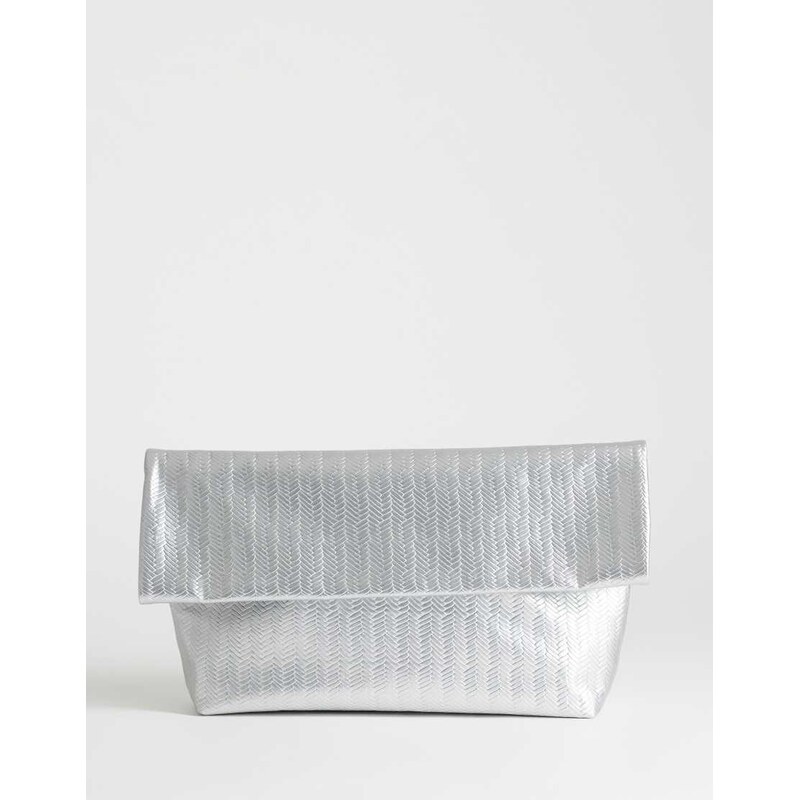 Topshop George weave oversized clutch bag in silver 114543863