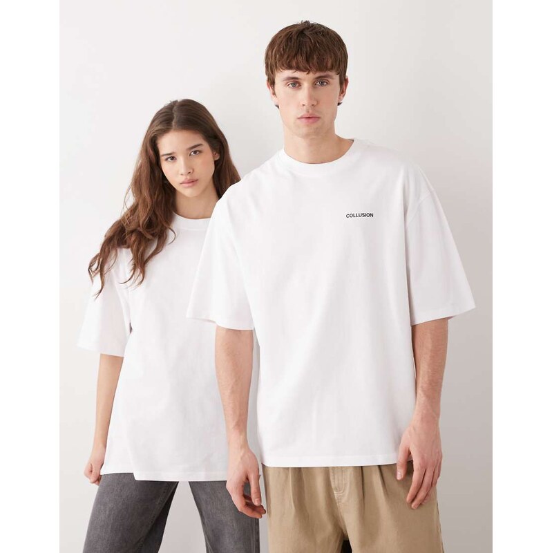 COLLUSION Unisex t-shirt in white with back graphic