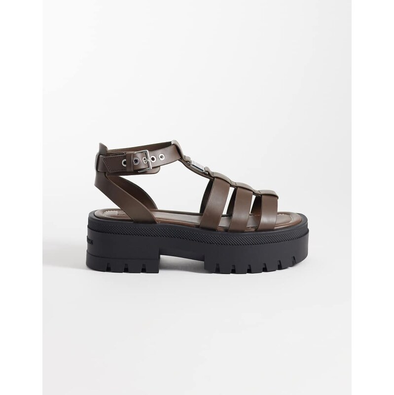 Tommy Jeans real leather chunky sandals in brown 114745785