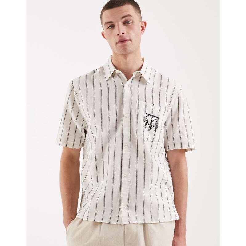 Hollister linen blend short sleeve shirt with chest graphic in