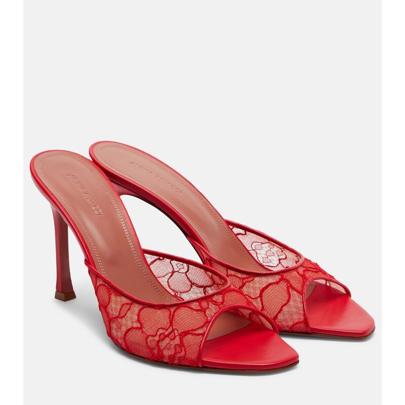 Amina Muaddi Alexa leather-trimmed lace mules