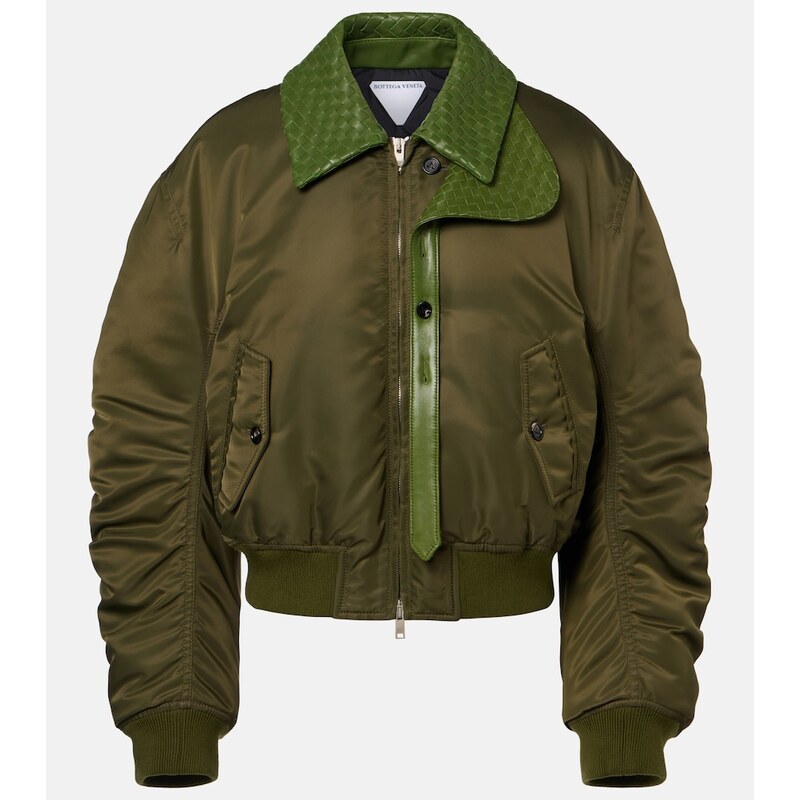 Bottega Veneta Intrecciato leather-trimmed bomber jacket