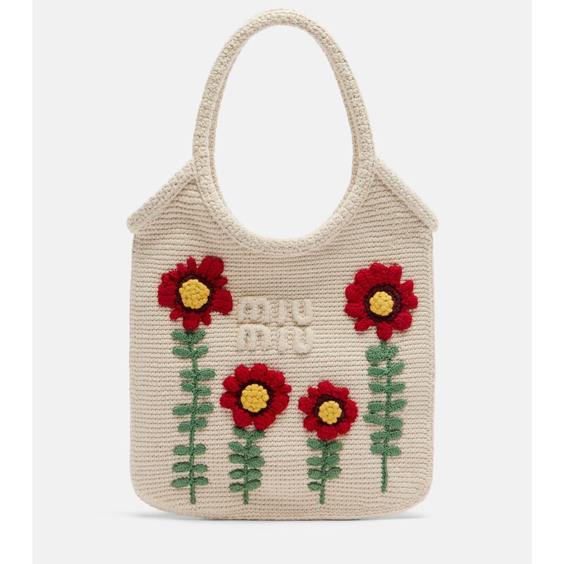 Miu Miu Ivy embroidered crochet tote bag
