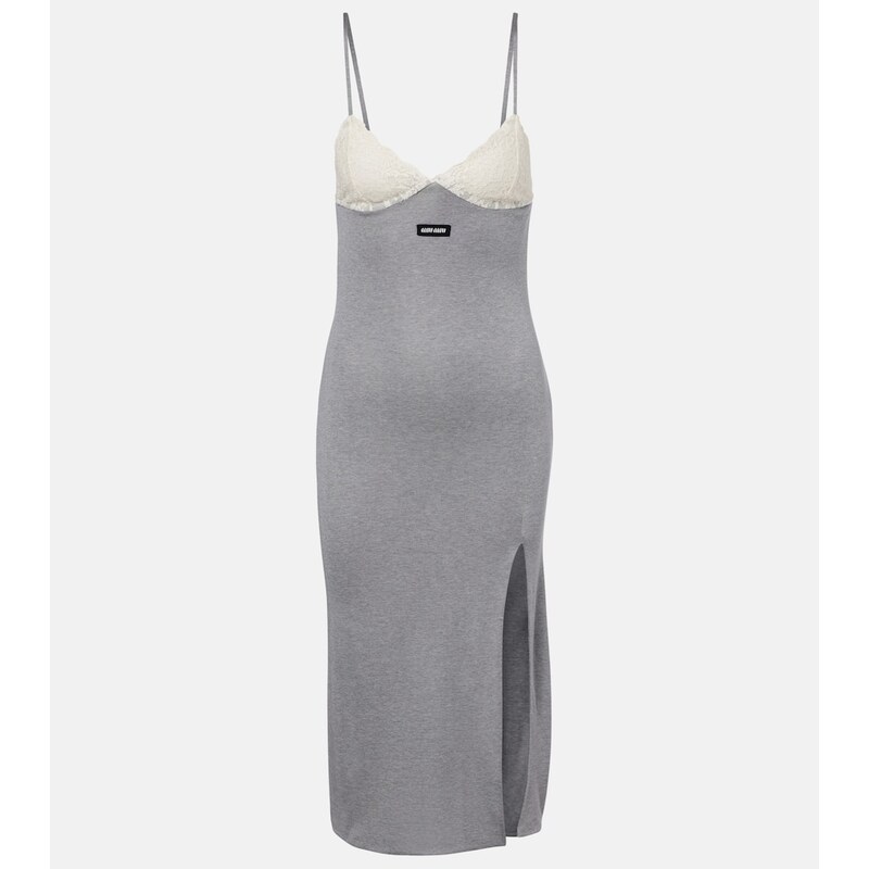 Miu Miu Lace-trimmed silk jersey midi dress
