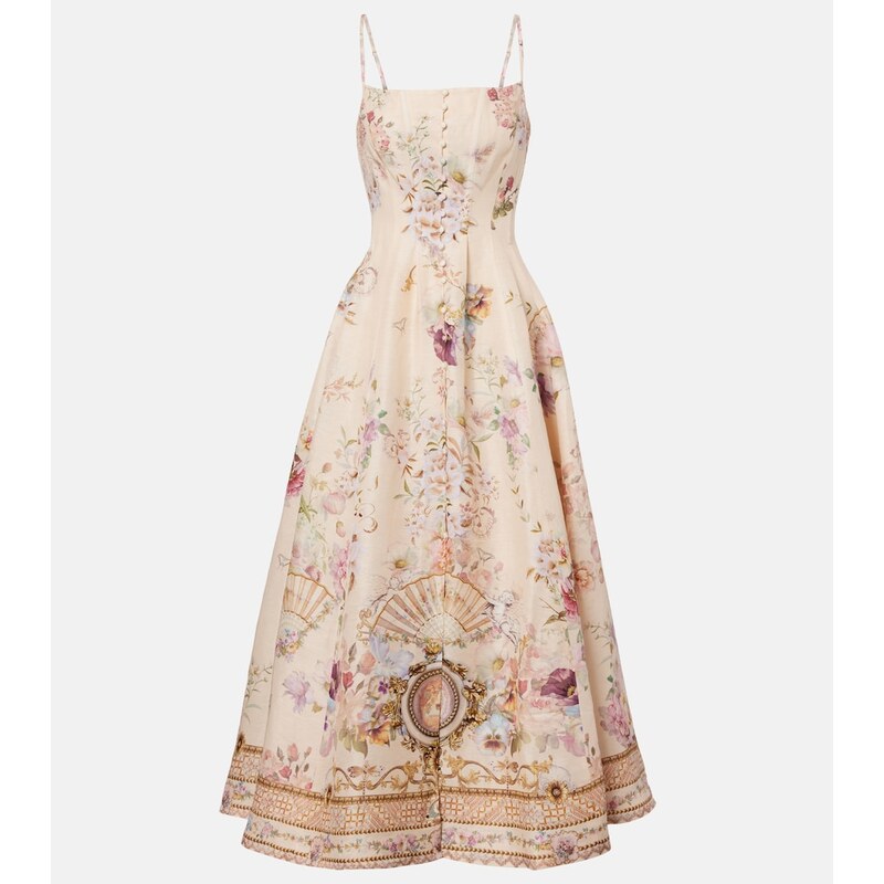 Camilla Printed linen and silk midi dress