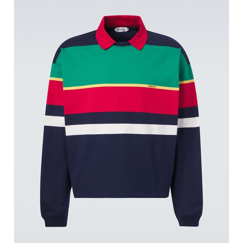 Versace Colorblocked cotton jersey polo sweatshirt