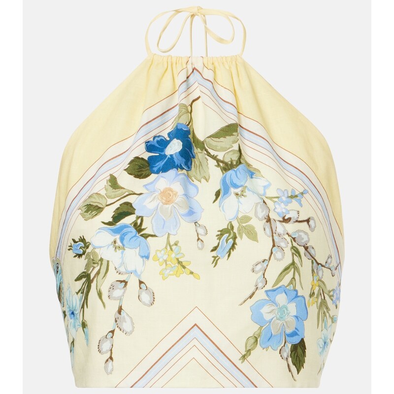 Self-Portrait Floral linen and cotton crop top