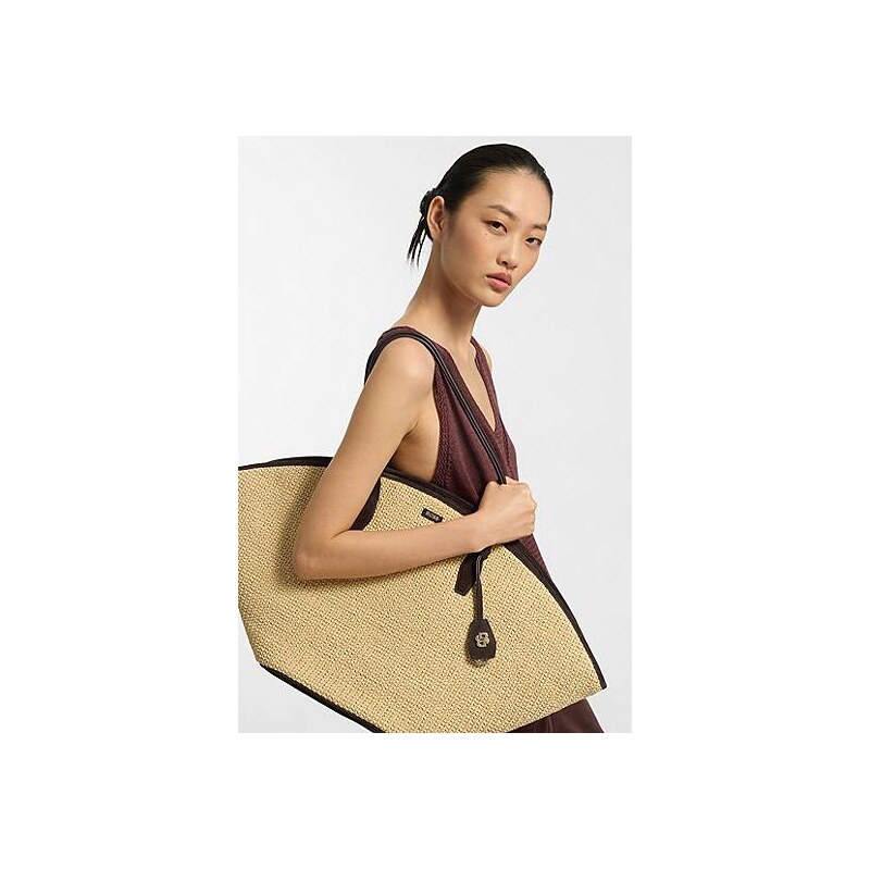 BOSS Raffia tote bag with leather trims 114745935