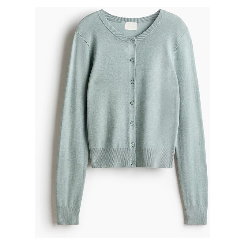 H&M - Propínací svetr z jemného úpletu - tyrkysová 114746091