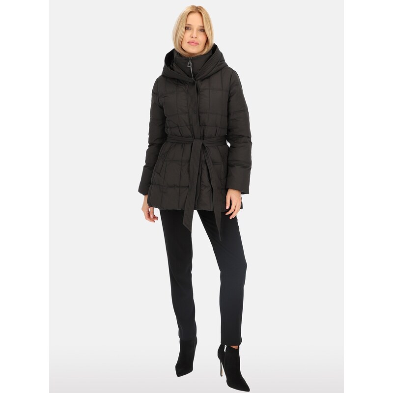 PERSO Womans Womens short tied real down jacket with a hood ,