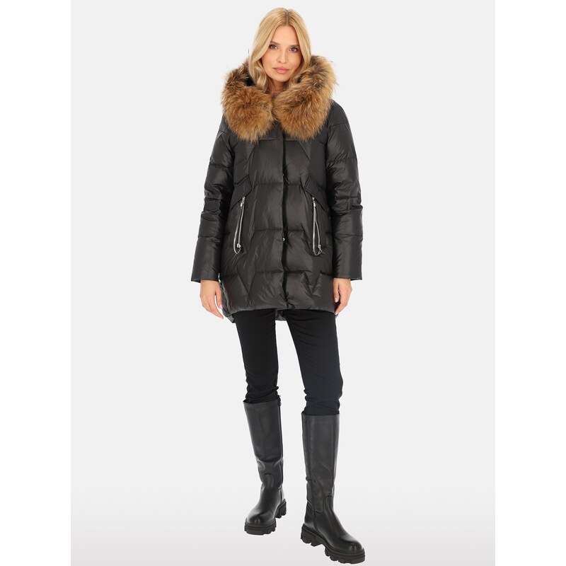 PERSO Womans Womens ¾ length jacket with natural raccoon fur ,