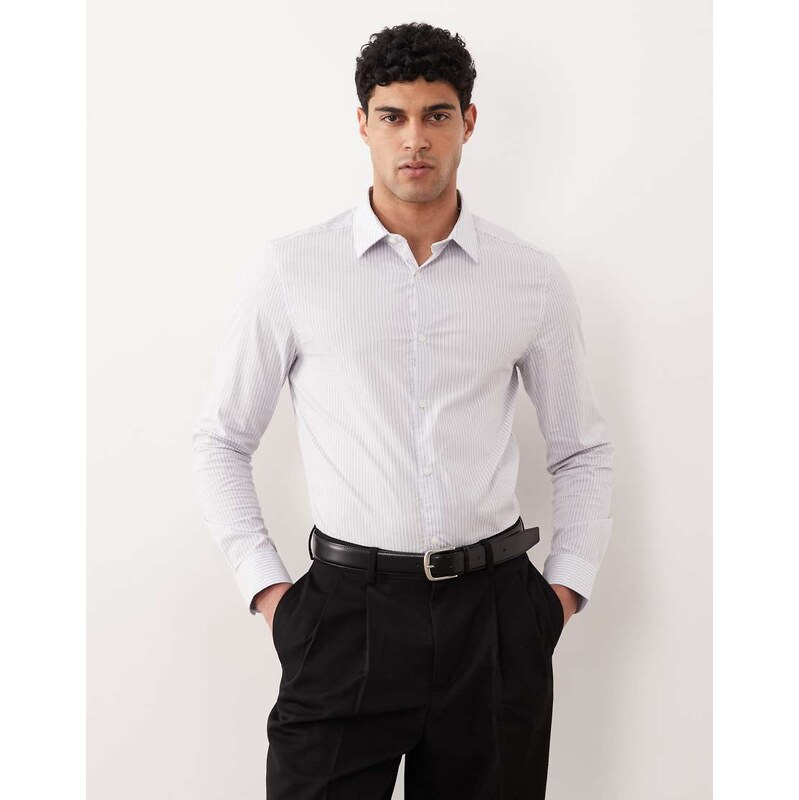 ASOS DESIGN slim smart shirt in multi stripe-Black