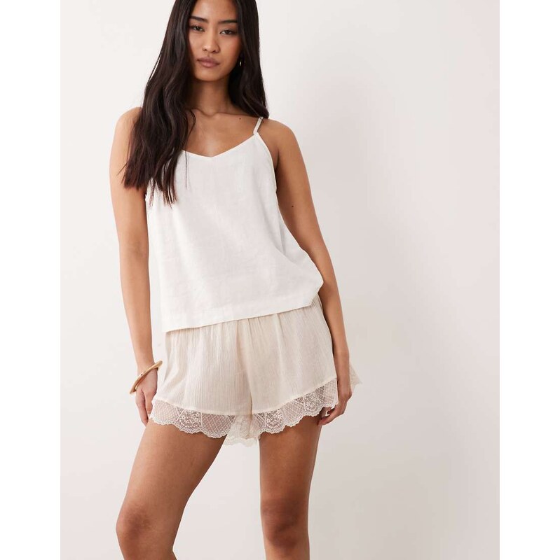Miss Selfridge beach short with lace detail in cream-White 114746504