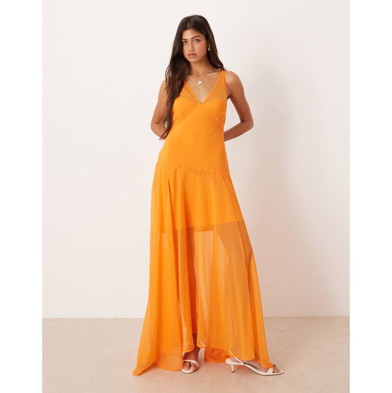 ASOS DESIGN cami chiffon maxi dress in bright orange-No colour