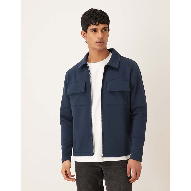 ASOS DESIGN shacket with chest pockets in navy