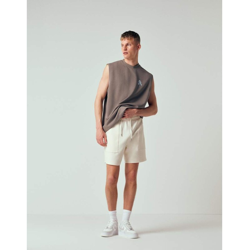 ASOS DESIGN oversized fit zip jersey short in beige-Neutral