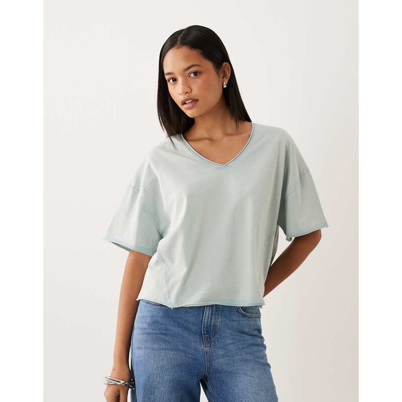 ASOS DESIGN slouchy v neck t-shirt in washed blue
