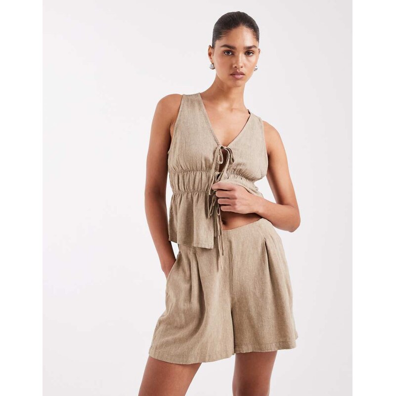 JJXX co ord linen blend shorts in beige-Neutral 115520643