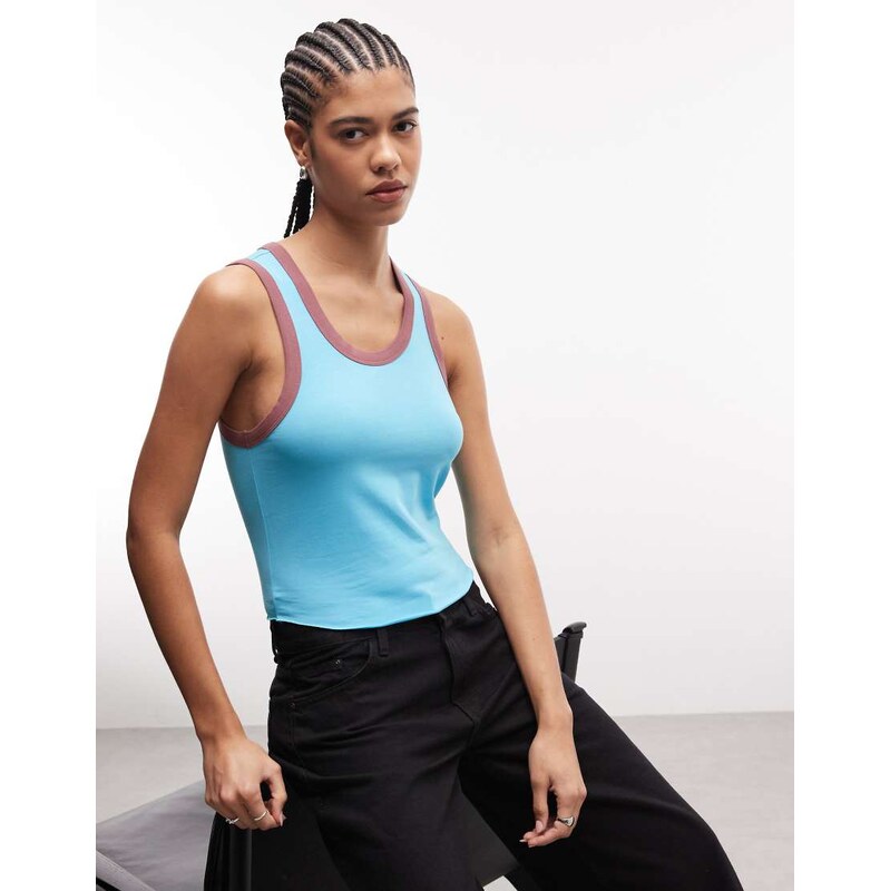 COLLUSION vest top with contrast binding teal-Blue