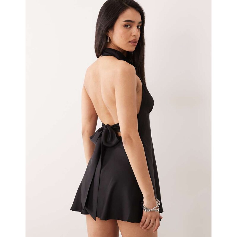 ONLY halterneck satin mini dress in black