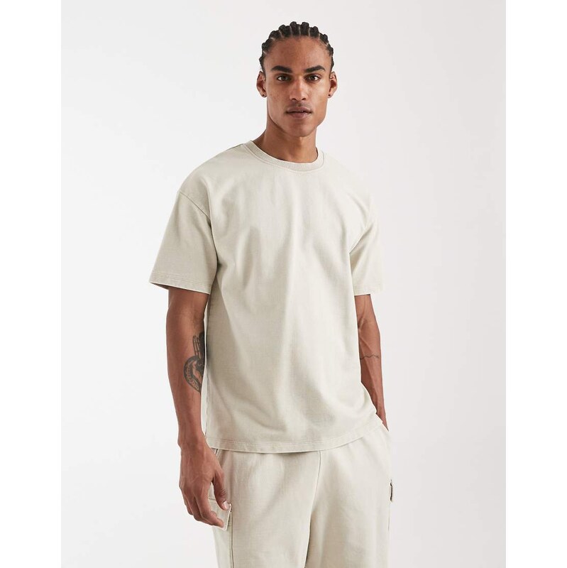 New Look co-ord oversized washed t-shirt in stone-Neutral
