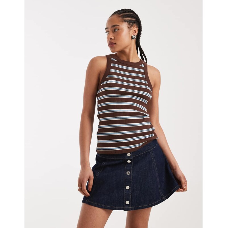 New Look stripe racer vest in brown 114746940