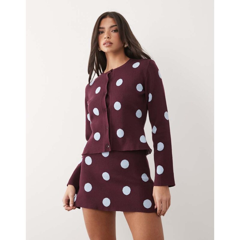 ASOS DESIGN fine knit mini skirt co-ord in plum polka dot-Multi