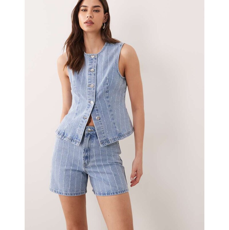 Miss Selfridge striped denim short in blue wash 114969193