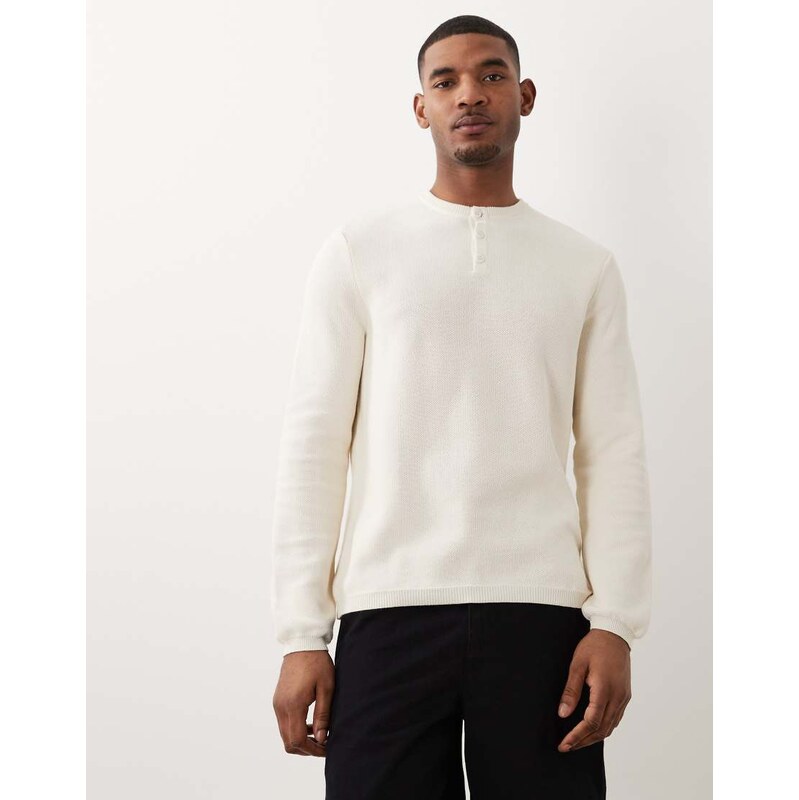 ASOS DESIGN relaxed knitted henley in Ecru-White