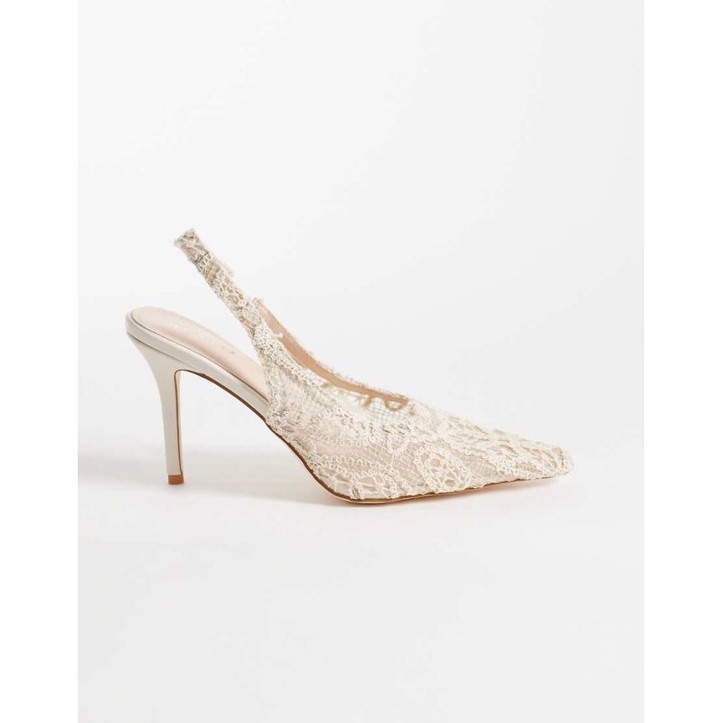 RAID Annona slingback heeled pumps in cream lace-White 115188406