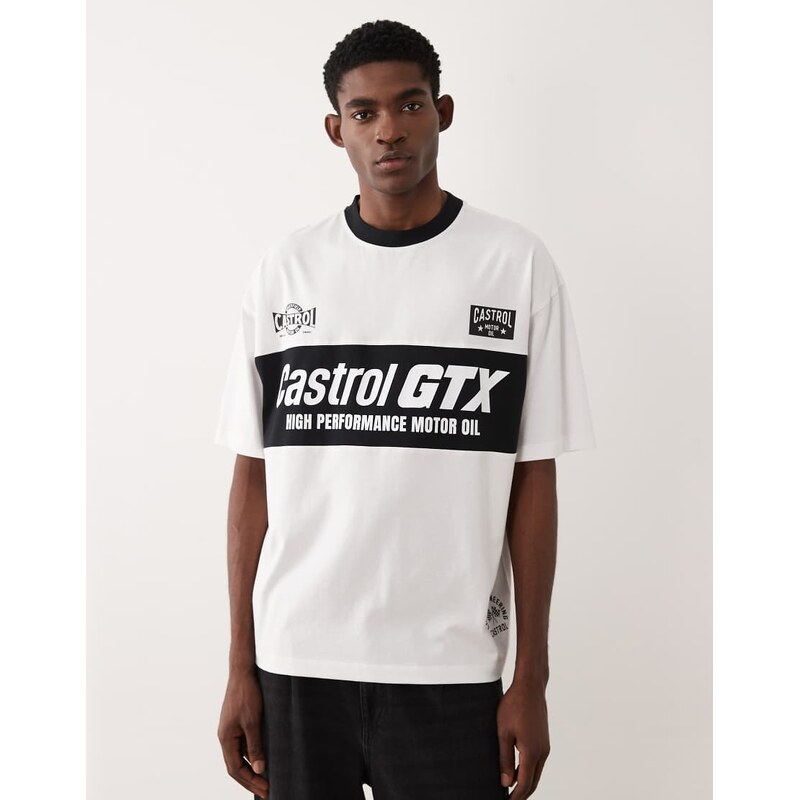 ASOS DESIGN oversized tee with Castrol print in white
