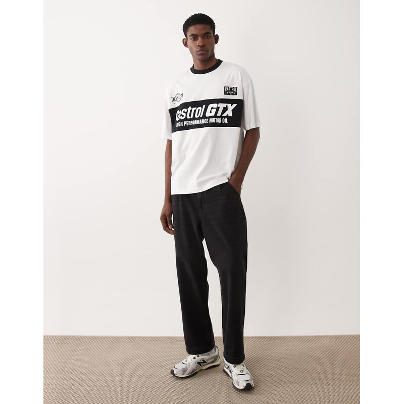 ASOS DESIGN oversized tee with Castrol print in white