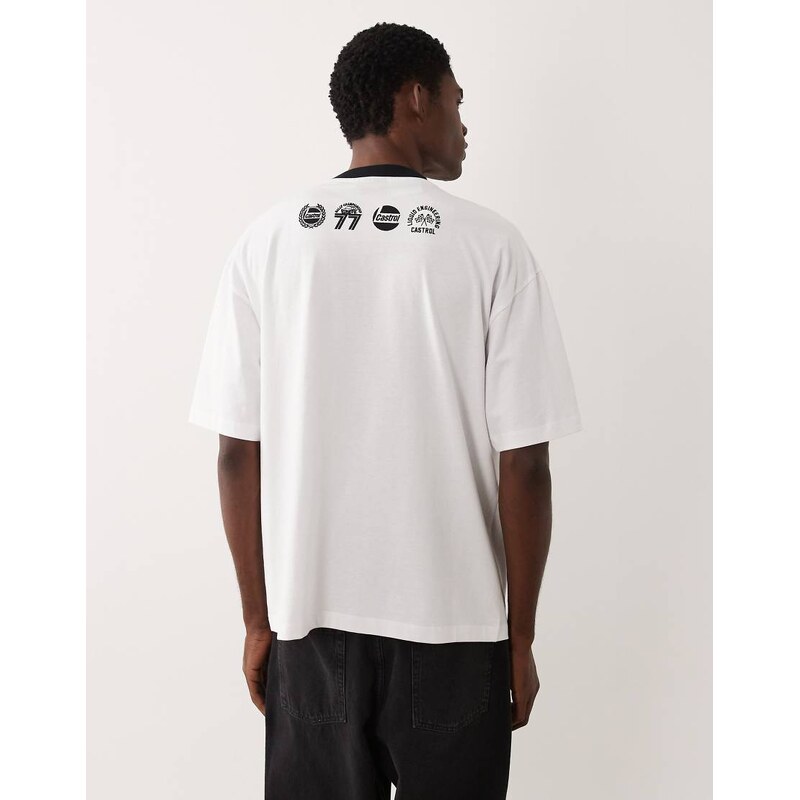ASOS DESIGN oversized tee with Castrol print in white