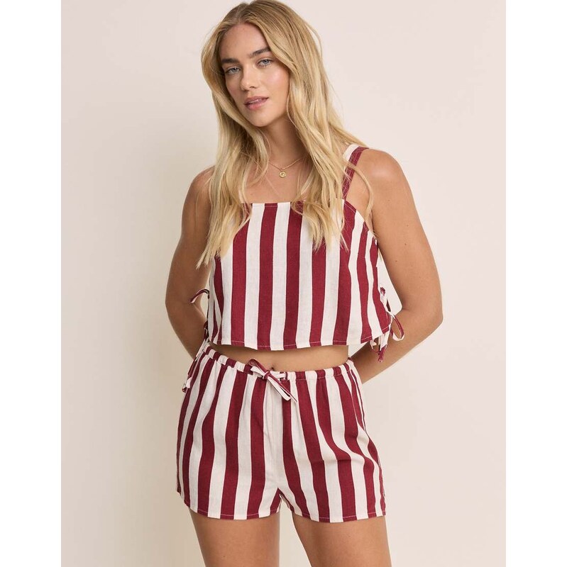 Nobodys Child Pillar linen blend drawstring short co-ord in red