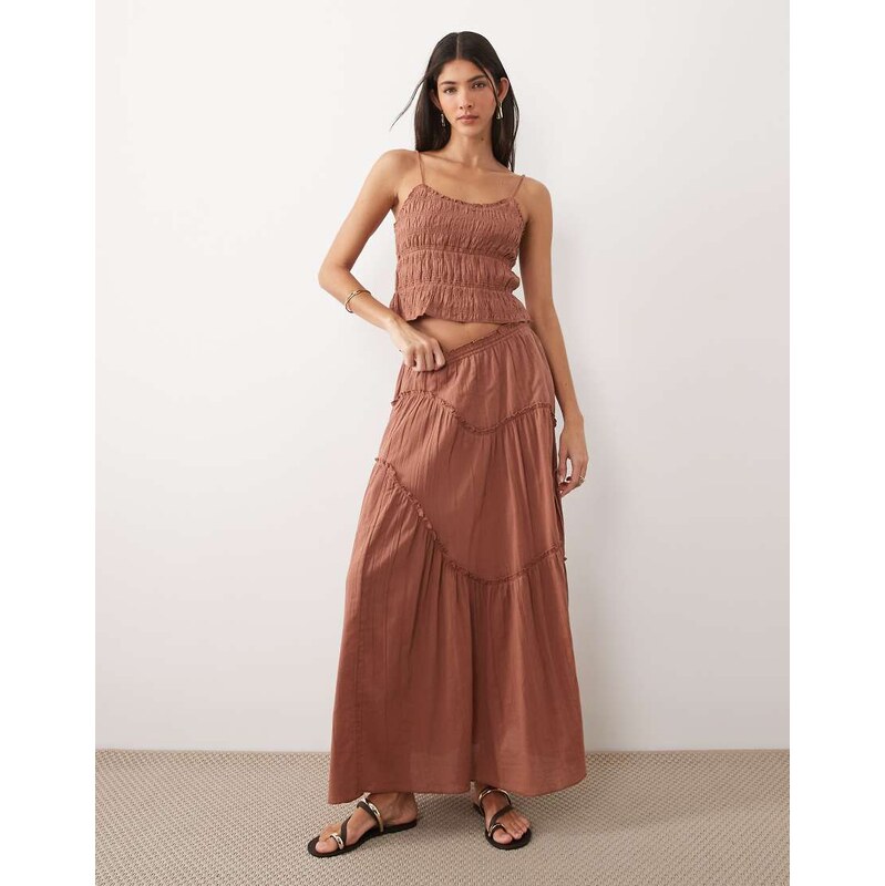 Iisla & Bird maxi ruffle skirt in mocha brown 115519973