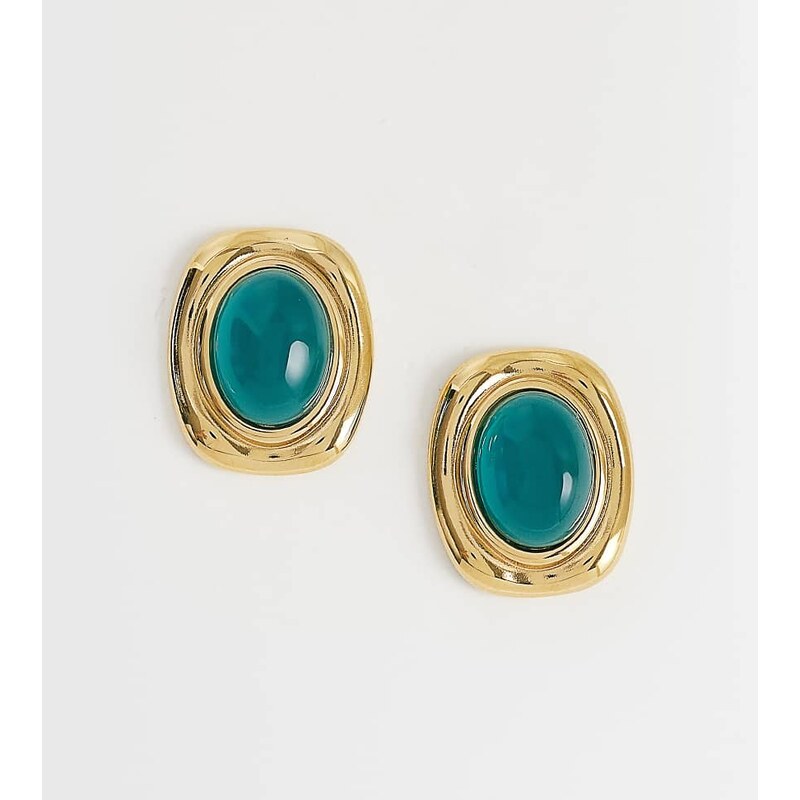 Lost Souls vintage square green stone earrings in 18ct gold plated 114958925