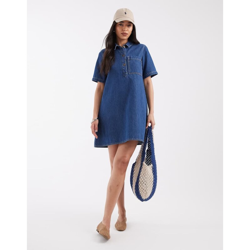 JJXX denim mini dress in mid blue