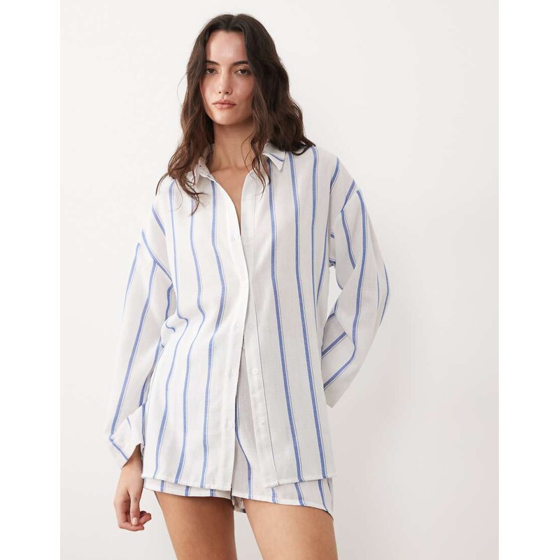 New Look co-ord striped beach shirt in blue pattern