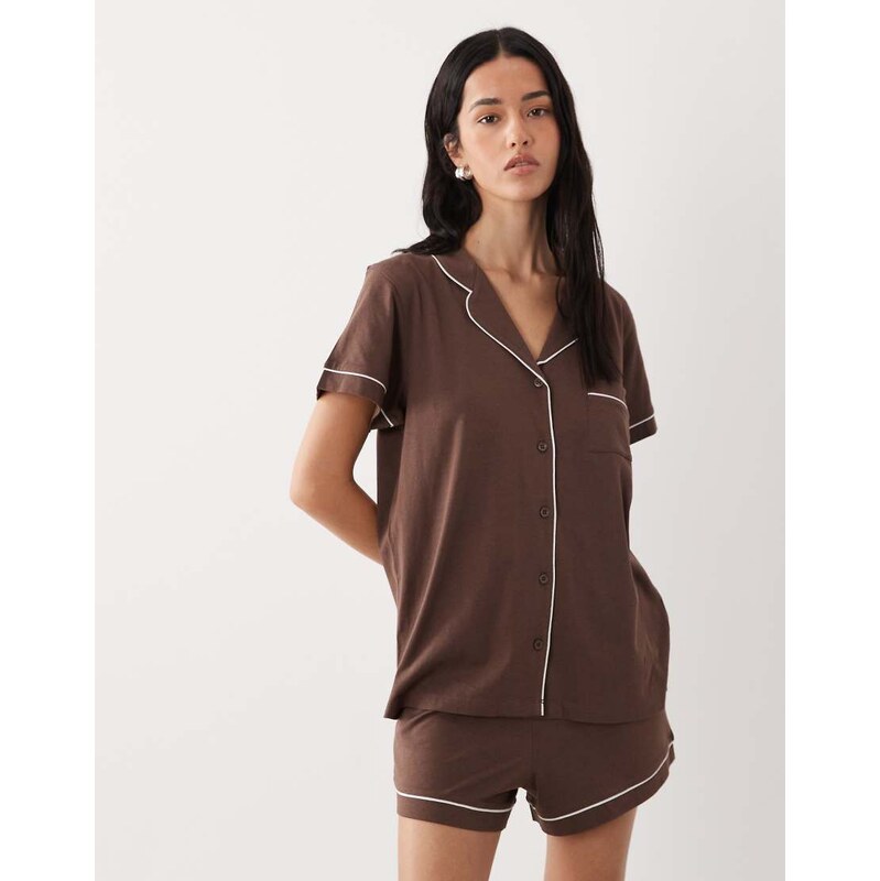 New Look revere short sleeve shirt and shorts pyjama set in