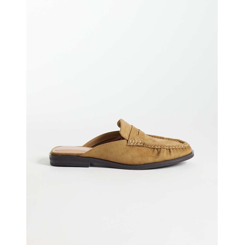 New Look faux suede backless loafer in camel-Neutral
