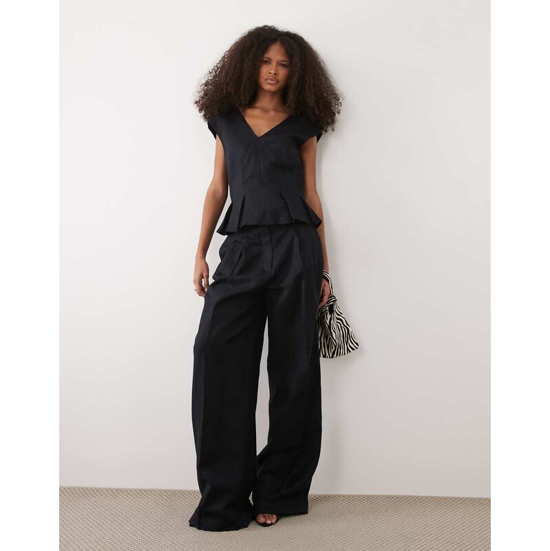 Mango Lbolga linen mix baggy trouser co-ord in navy 114910067