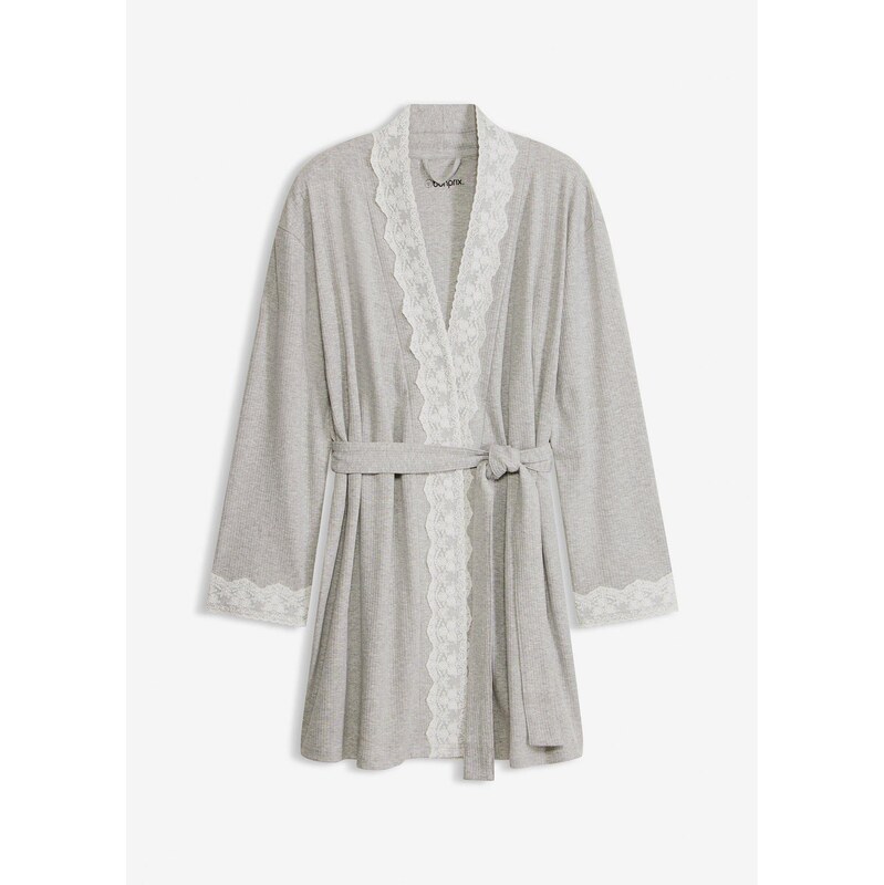 bonprix Kimono z čistě bavlněného žebrovaného materiálu šedá Žena 114752569