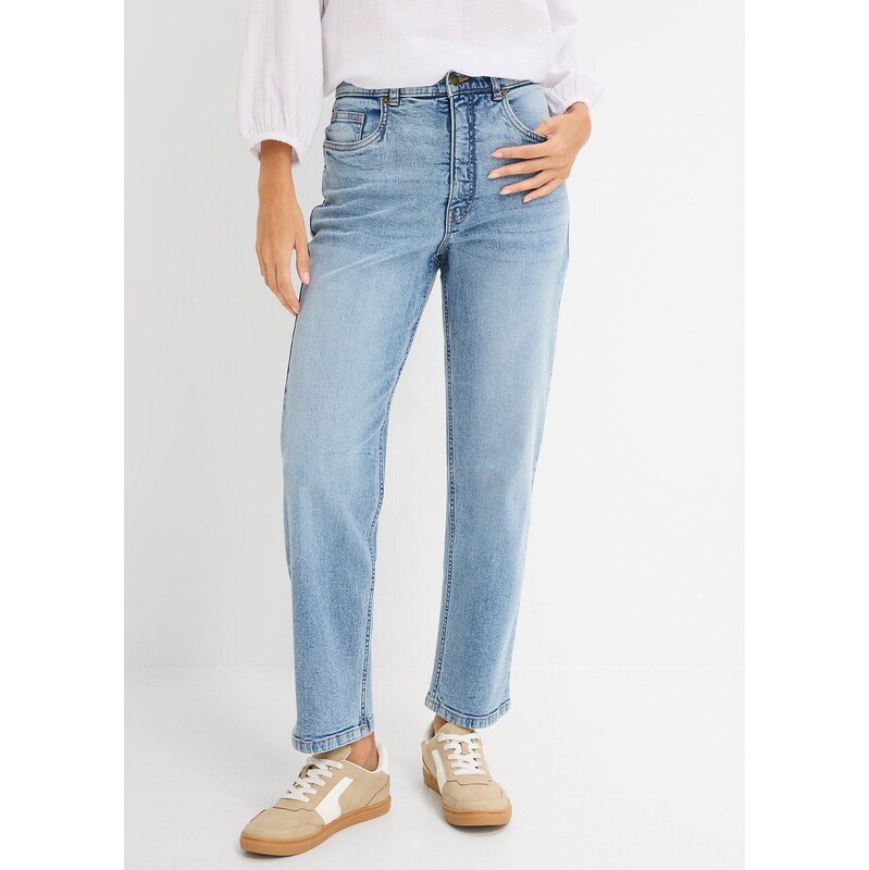 bonprix Džíny Loose Straight, High Waist, zkrácené modrá Žena