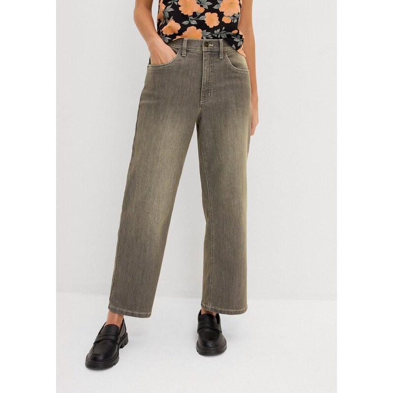 bonprix Džíny Wide Leg, High Waist, zkrácené šedá Žena