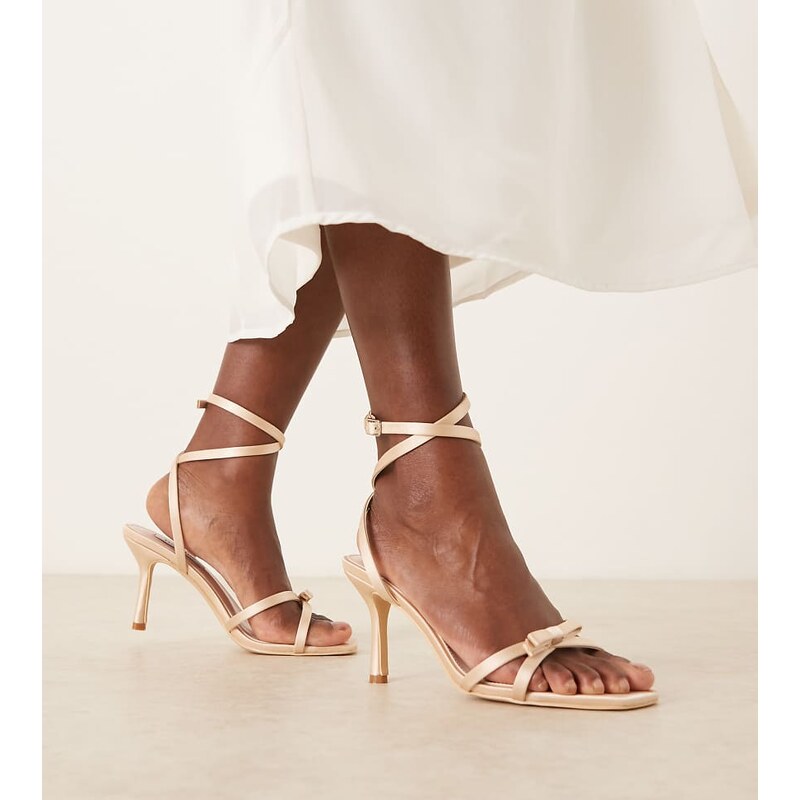 Be Mine Wide Fit Bridal Honora heeled sandals with bows in rose satin 115514652